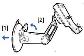 4.Installez le socle sur le pare-brise.
*Assurez-vous que la ventouse du socle colle bien à la surface.